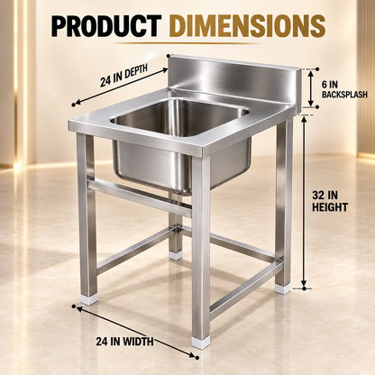 Gurubhai Equipments SS Single Bowl Sink Table with Backsplash – Dimensions