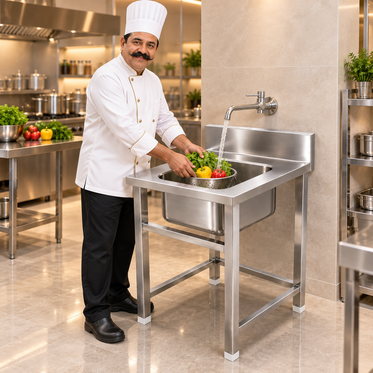 Gurubhai Equipments SS Single Bowl Sink Table with Backsplash – Close-up