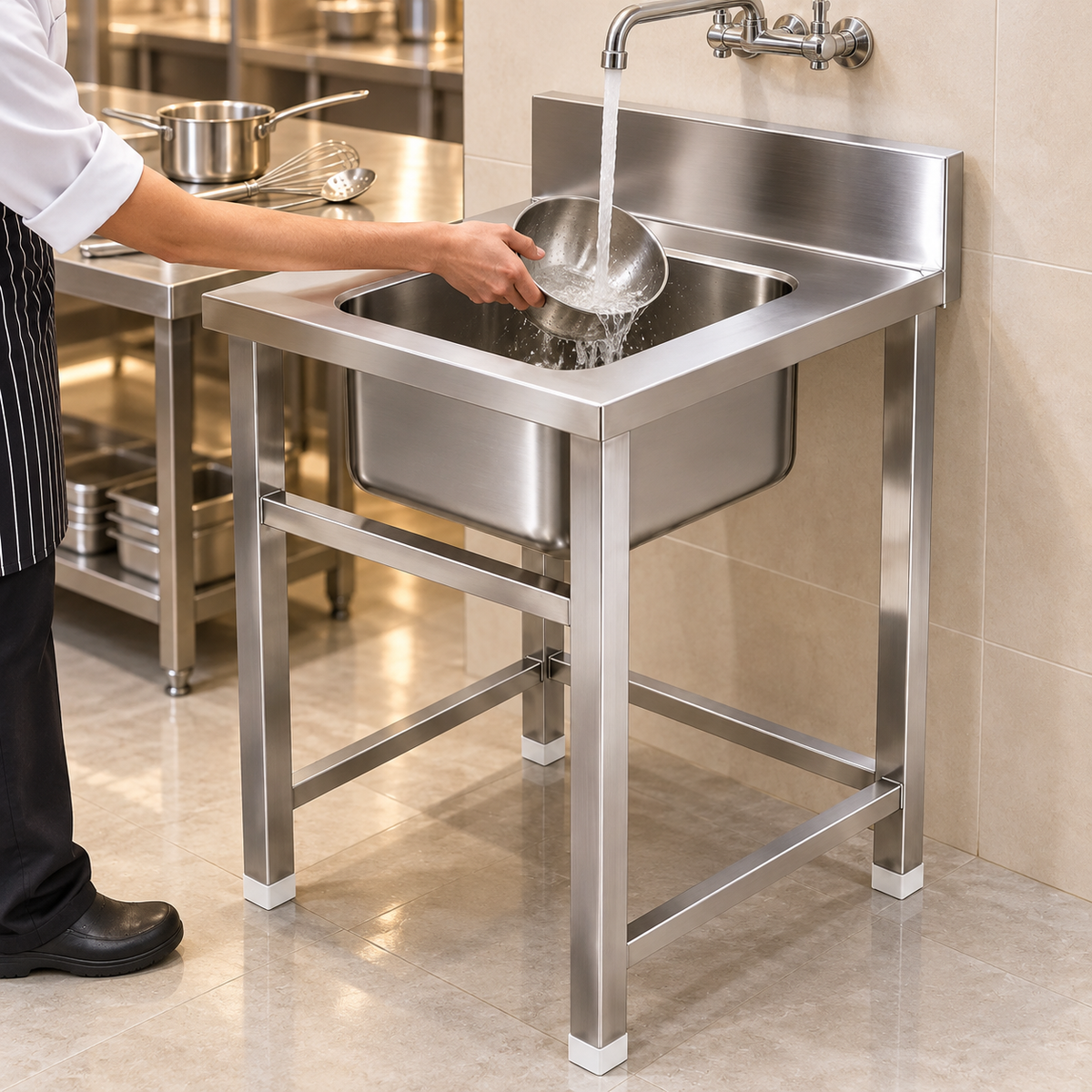 Gurubhai Equipments SS Single Bowl Sink Table with Backsplash – Features
