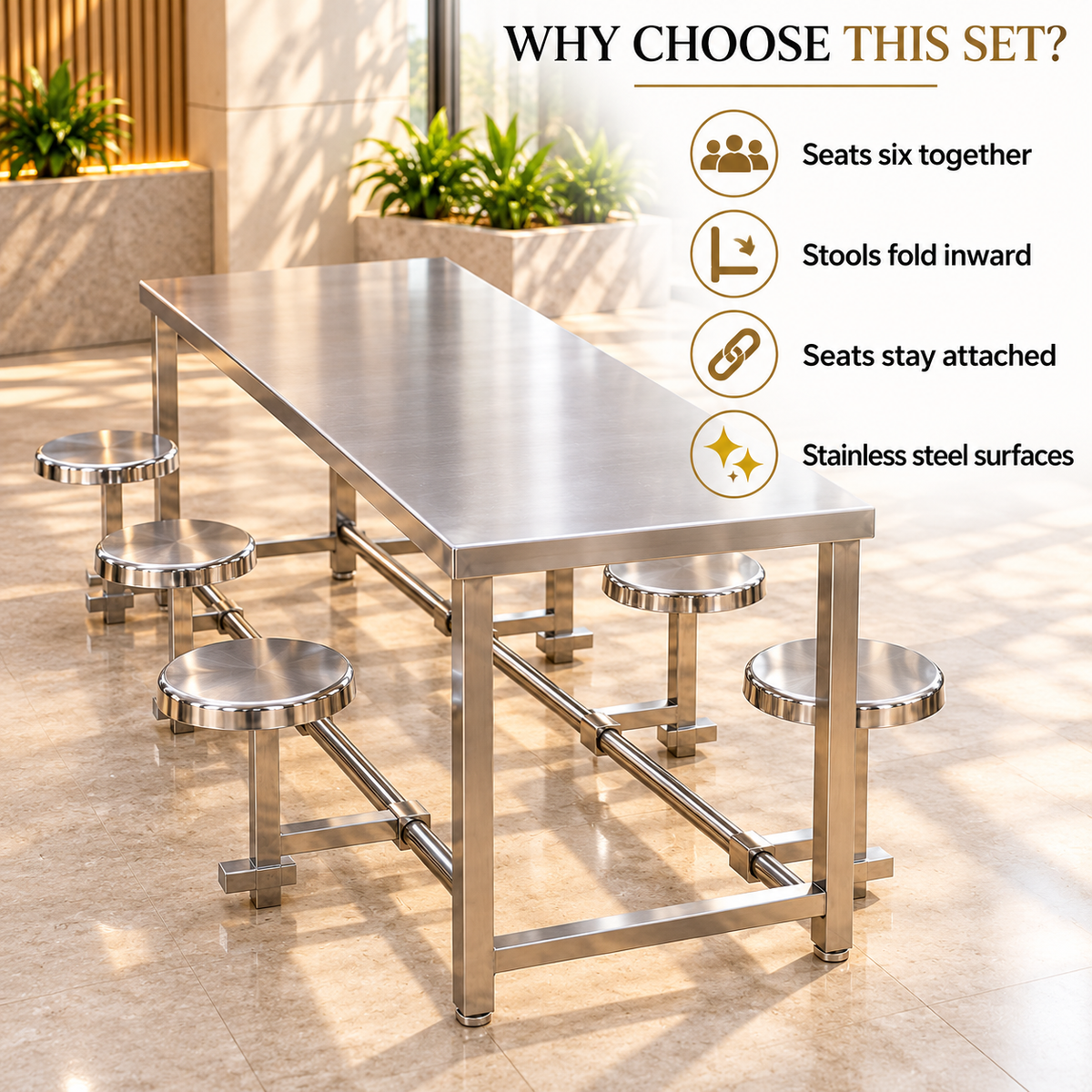 Gurubhai Equipments 6 Seater Folding Stool Seating – Features