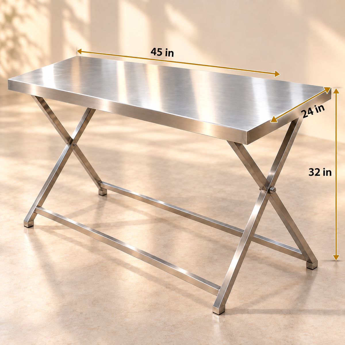 Gurubhai Equipments SS Folding Table – Dimensions