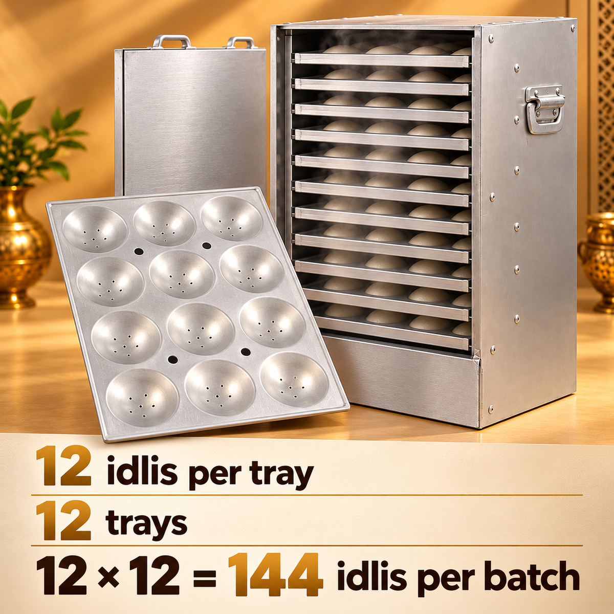 Gurubhai Equipments 12 Tray Aluminium Idli – Dimensions