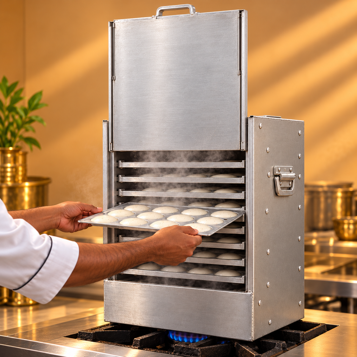 Gurubhai Equipments 9 Tray Aluminium Idli – In Use
