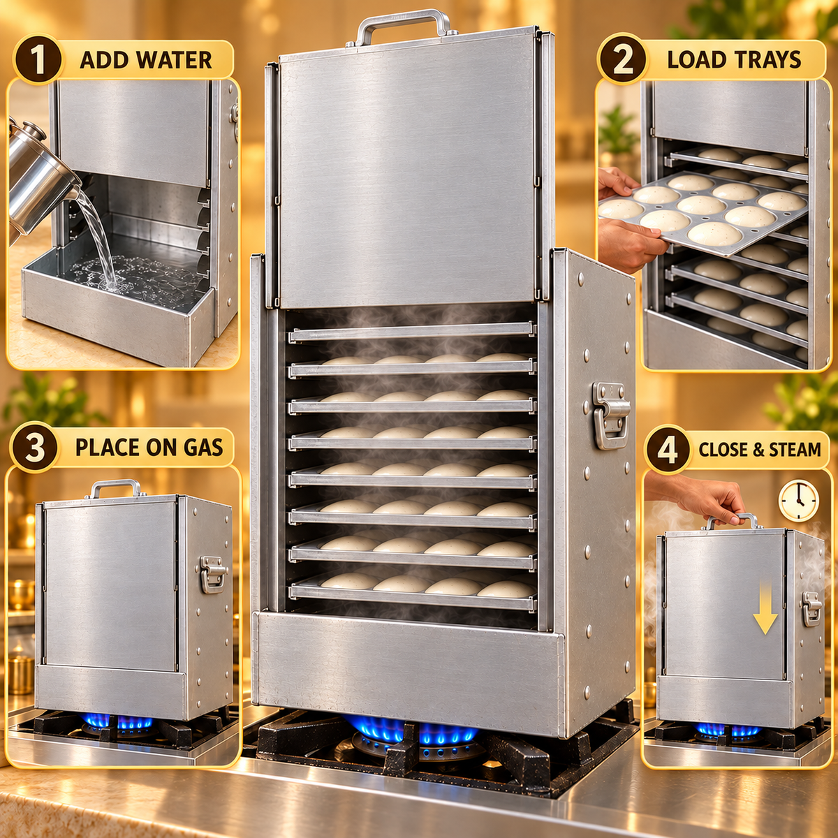 Gurubhai Equipments 9 Tray Aluminium Idli – How to Use