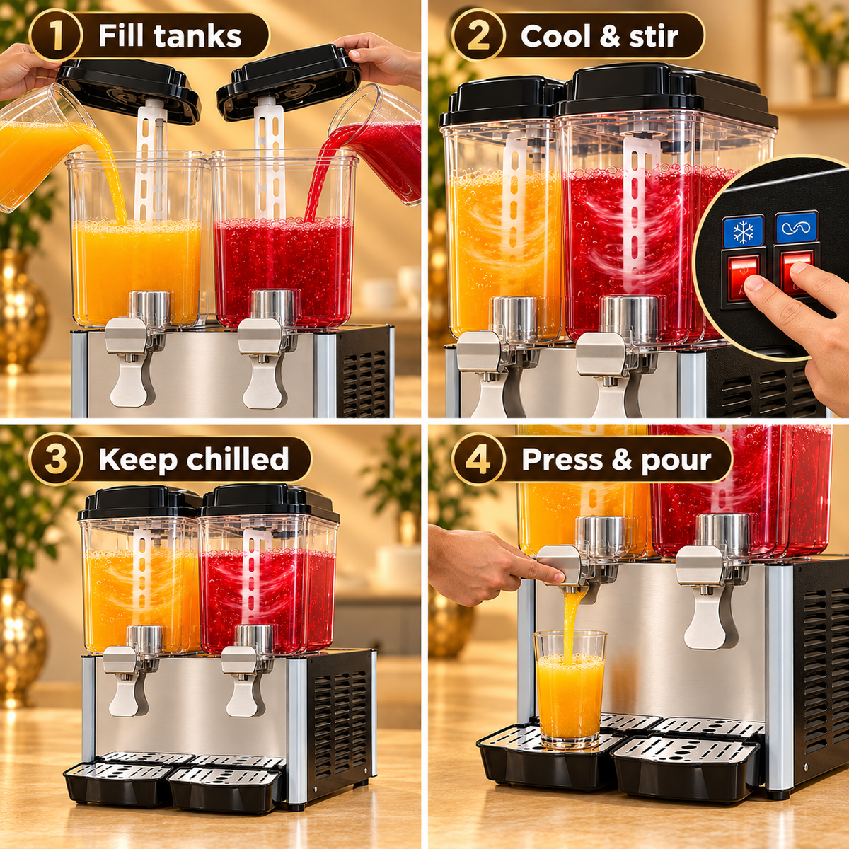 Gurubhai Equipments Refrigerated Juice Dispenser – Features