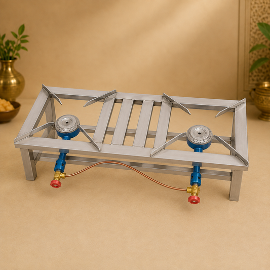 Double LPG catering burner with stainless steel frame — main product view