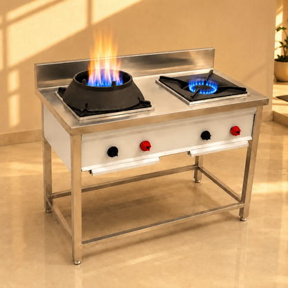2-Burner Gas Range – 1 Chinese + 1 Single Burner - product view 2