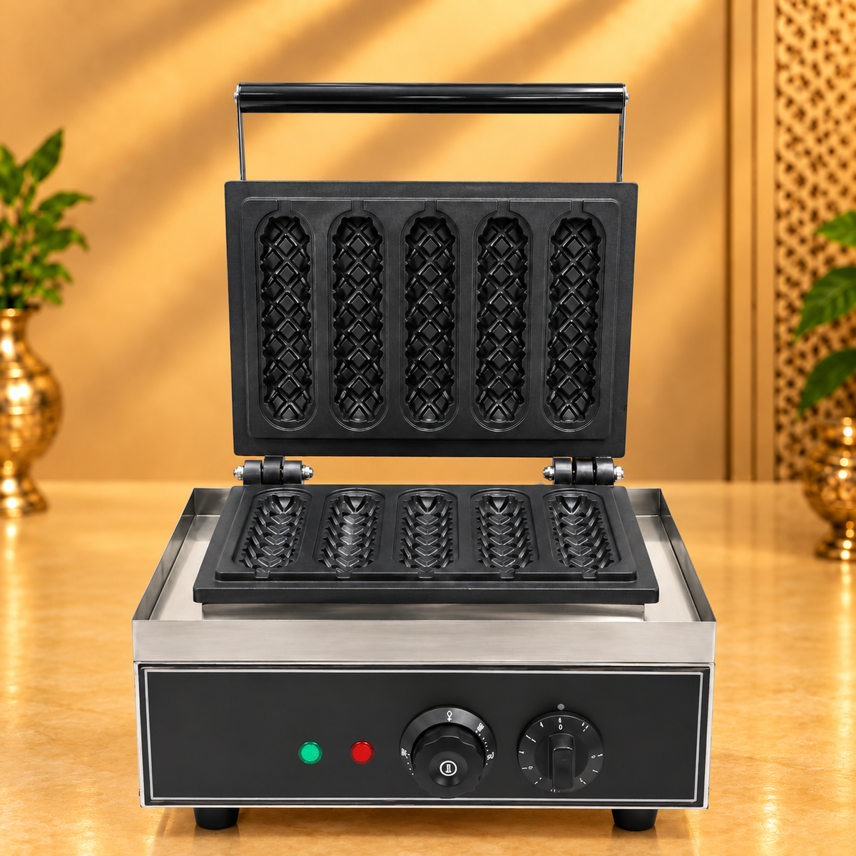 Gurubhai Equipments 5-Stick Commercial Waffle Maker – Front View