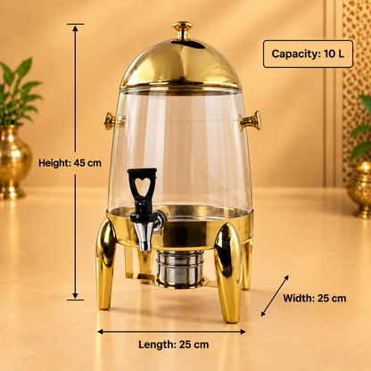 Golden glass beverage dispenser with tap and stand — product image 3