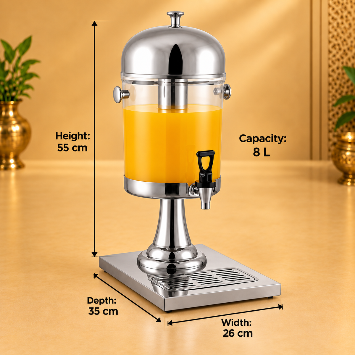Gurubhai Equipments 8 Litre Stainless Steel Juice Dispenser – Dimensions