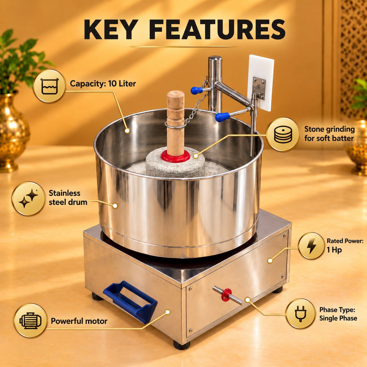 Gurubhai Equipments Wet Grinder 10 Ltr – Key Features