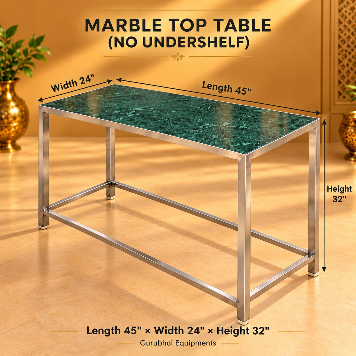 Gurubhai Equipments Marble Top Table (NO Undershelf) – Dimensions & Specifications