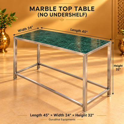 Gurubhai Equipments Marble Top Table (NO Undershelf) – Dimensions & Specifications