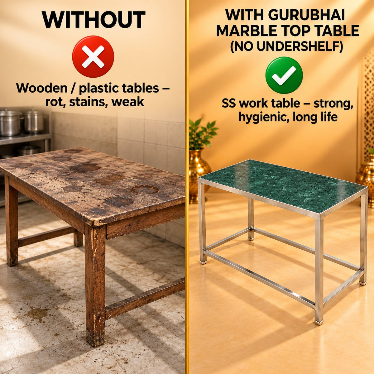 Gurubhai Equipments Marble Top Table (NO Undershelf) – Why Choose It