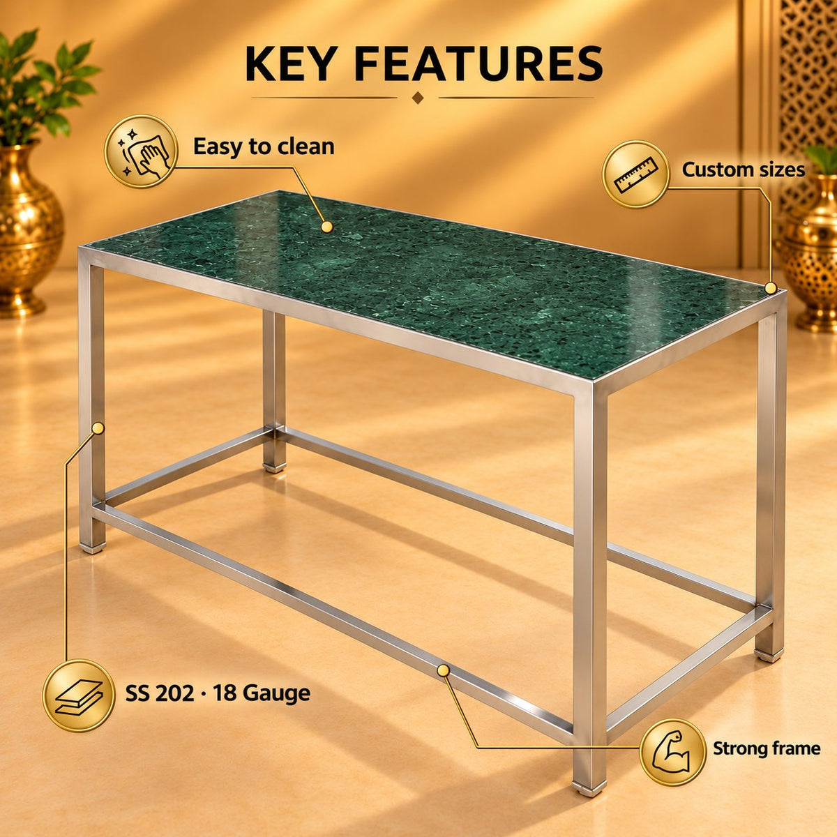Gurubhai Equipments Marble Top Table (NO Undershelf) – Key Features