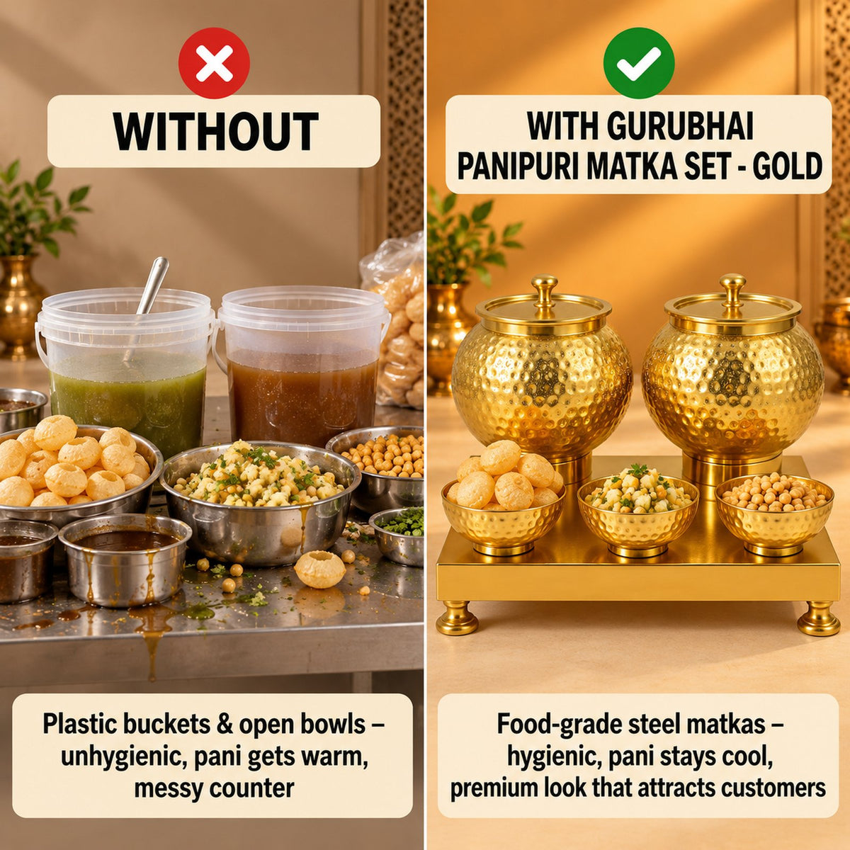Gurubhai Equipments Panipuri Matka Set - Gold – Why Choose It