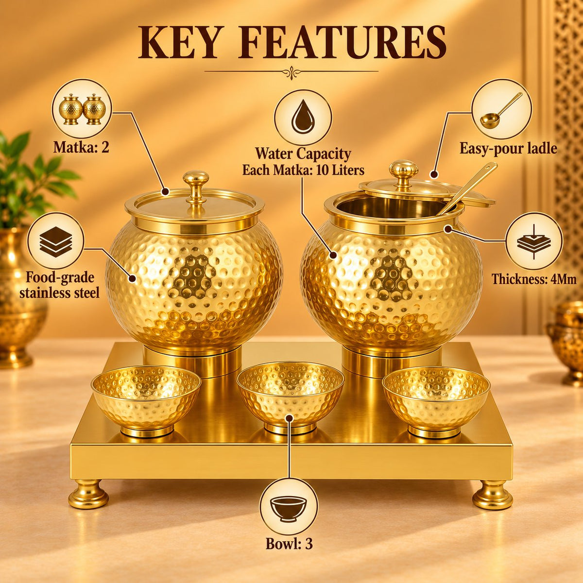Gurubhai Equipments Panipuri Matka Set - Gold – Key Features