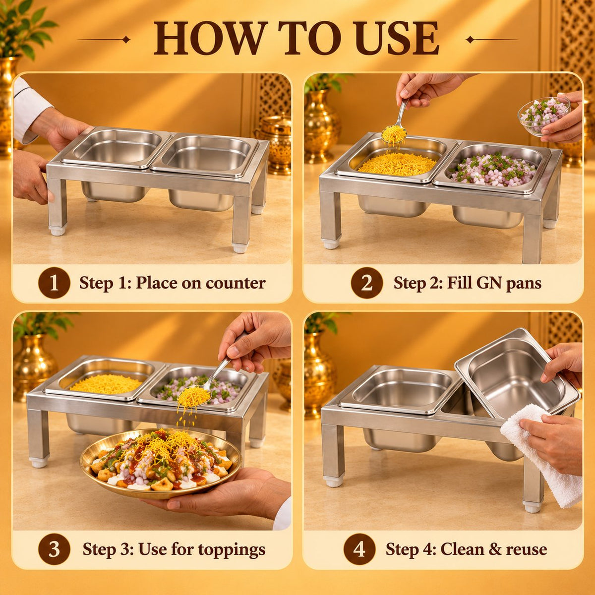 Gurubhai Equipments 2 GN Pans Stand – How to Use
