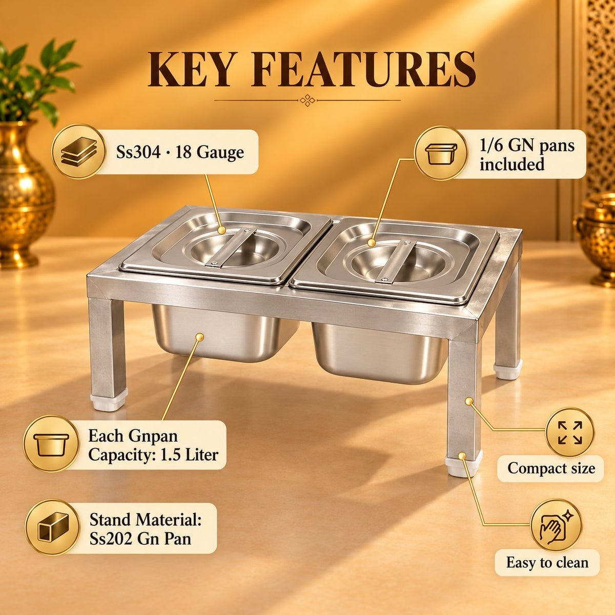 Gurubhai Equipments 2 GN Pans Stand – Key Features