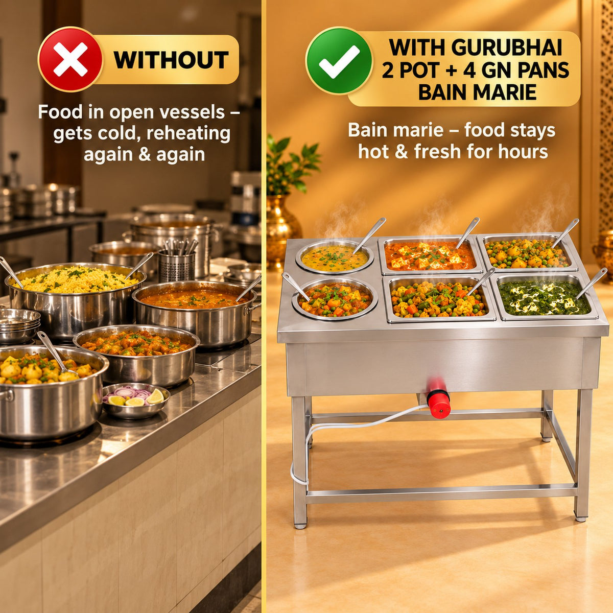 Gurubhai Equipments 2 Pot + 4 GN Pans Bain Marie – Why Choose It