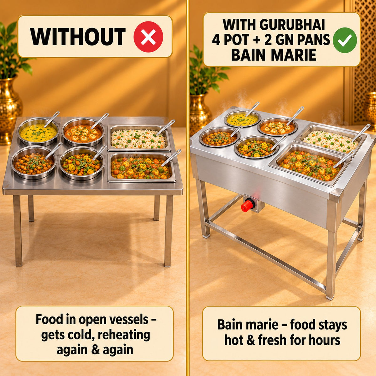 Gurubhai Equipments 4 Pot + 2 GN Pans Bain Marie – Why Choose It