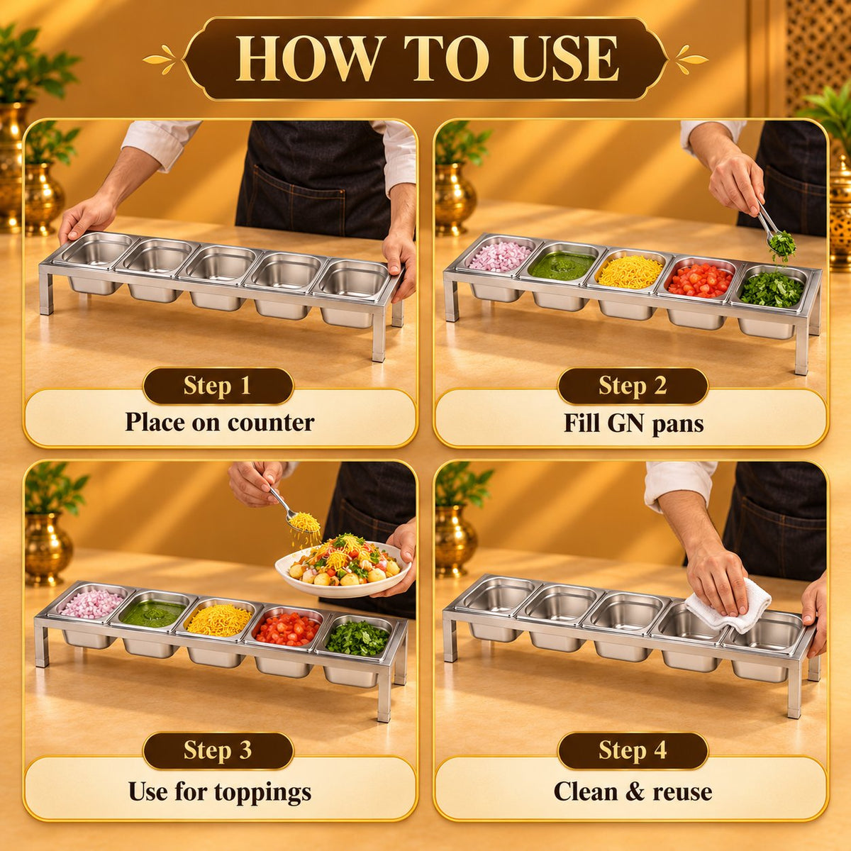 Gurubhai Equipments 5 GN Pans Stand – How to Use