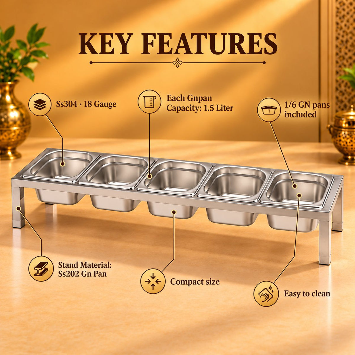 Gurubhai Equipments 5 GN Pans Stand – Key Features
