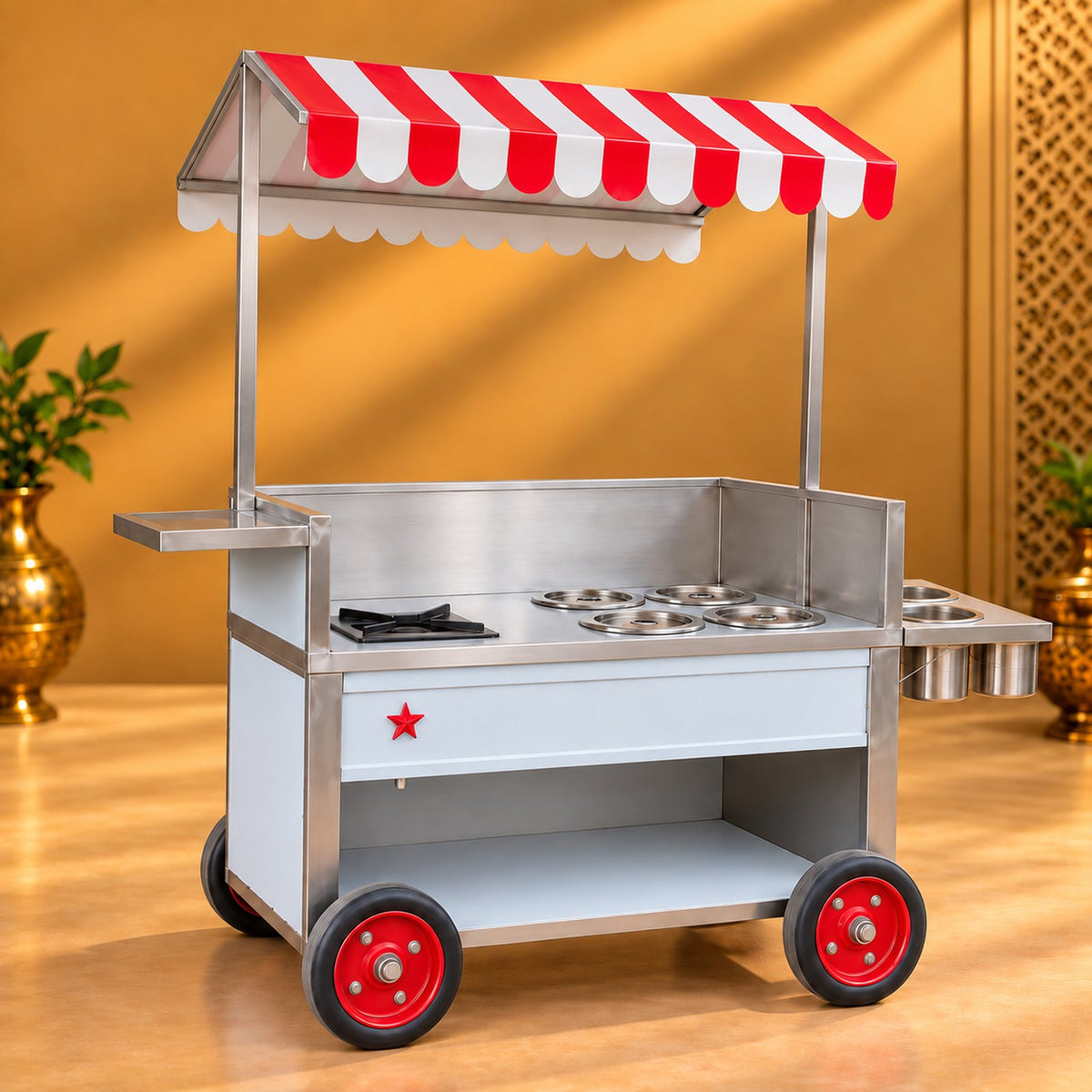 Gurubhai Equipments SS Counter With Burner & Colored Roof – Hero View