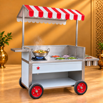 Gurubhai Equipments SS Counter With Burner & Colored Roof – In Use