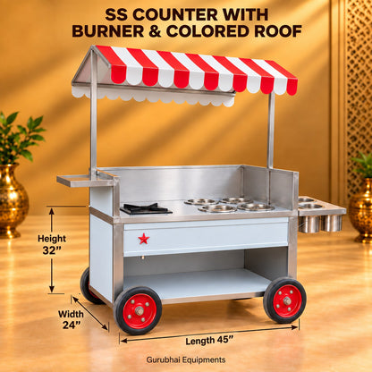 Gurubhai Equipments SS Counter With Burner & Colored Roof – Dimensions & Specifications