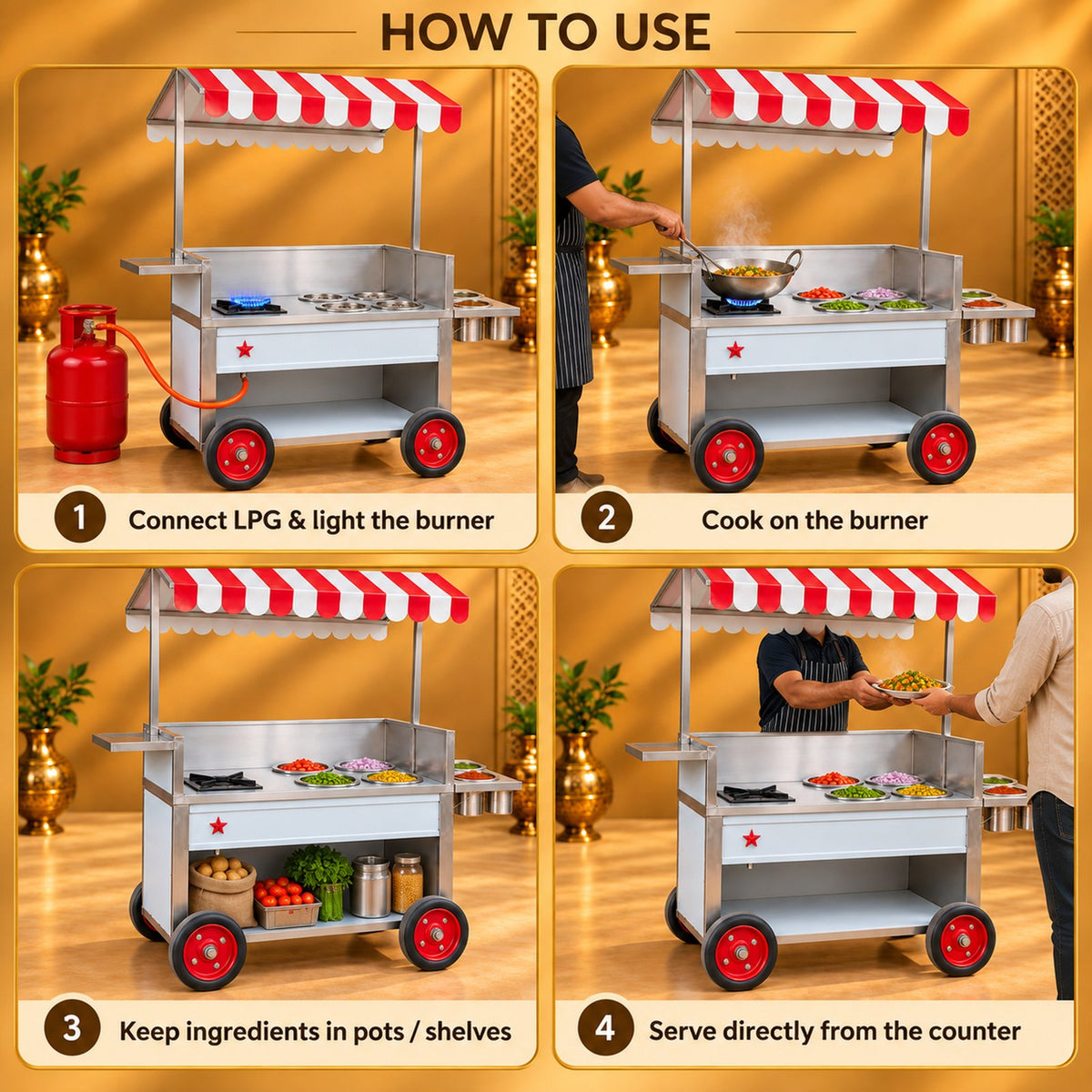 Gurubhai Equipments SS Counter With Burner & Colored Roof – How to Use