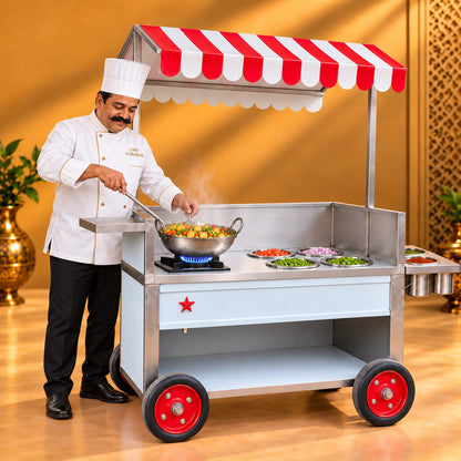 Gurubhai Equipments SS Counter With Burner & Colored Roof – Chef Gurubhai Demo
