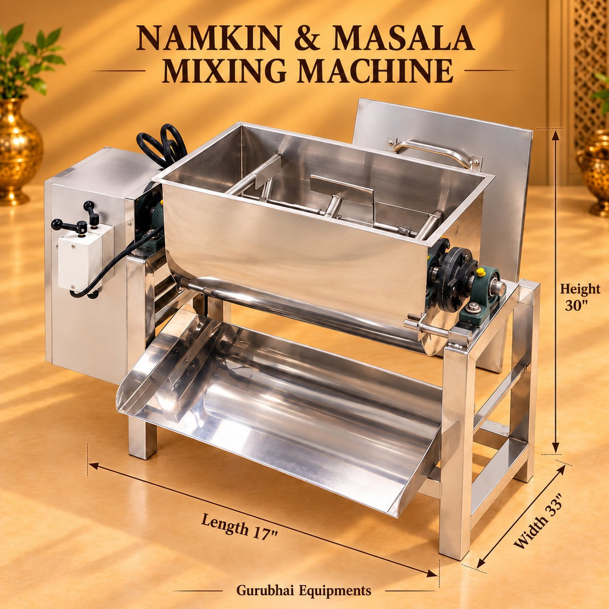 Gurubhai Equipments Namkin & Masala Mixing Machine – Dimensions & Specifications