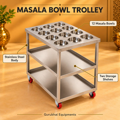 Gurubhai Equipments Masala Bowl Trolley – Dimensions & Specifications