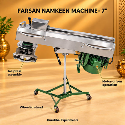 Gurubhai Equipments Farsan Namkeen Machine- 7" – Dimensions & Specifications