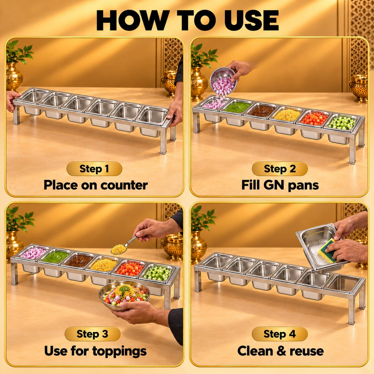 Gurubhai Equipments 6 GN Pans Stand – How to Use