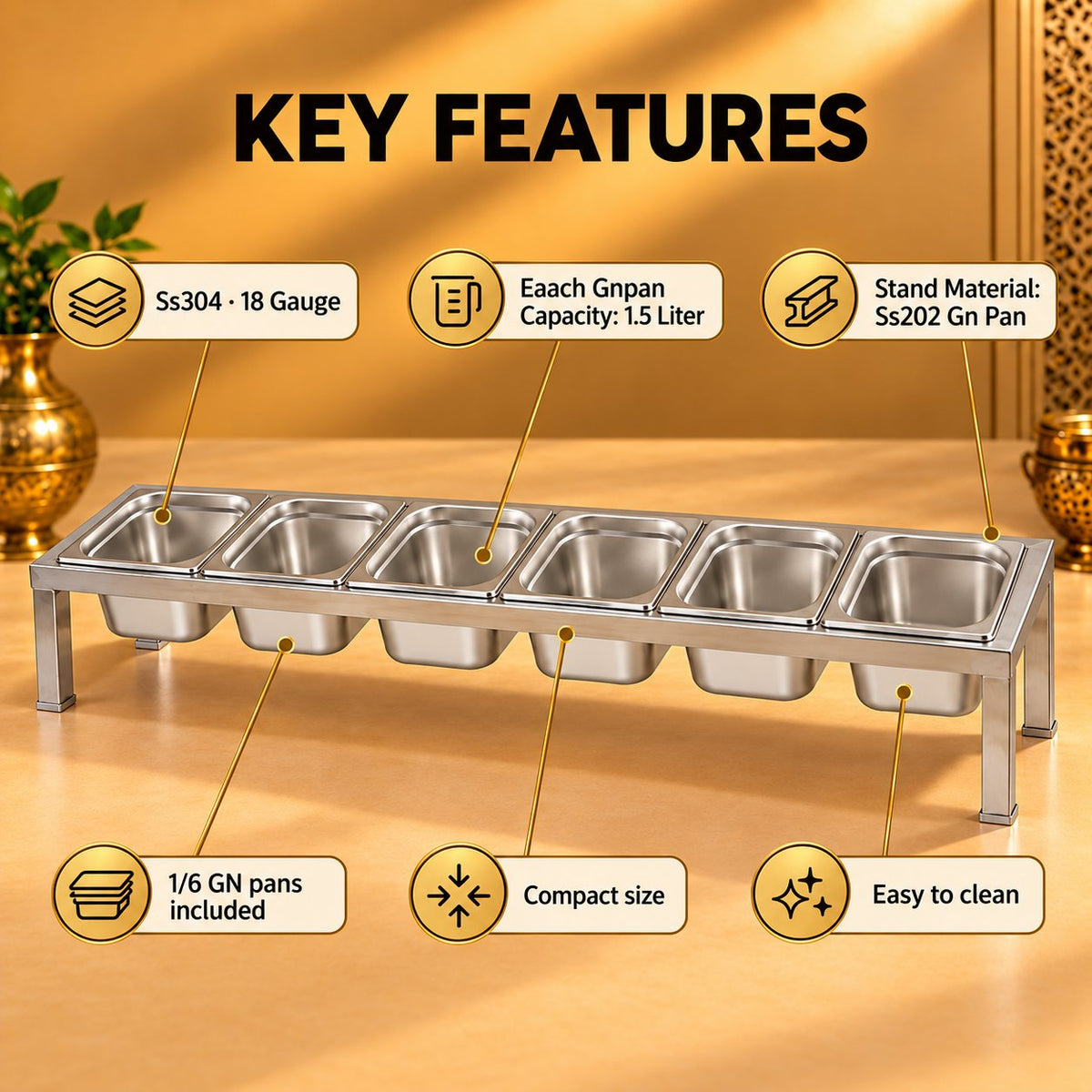 Gurubhai Equipments 6 GN Pans Stand – Key Features