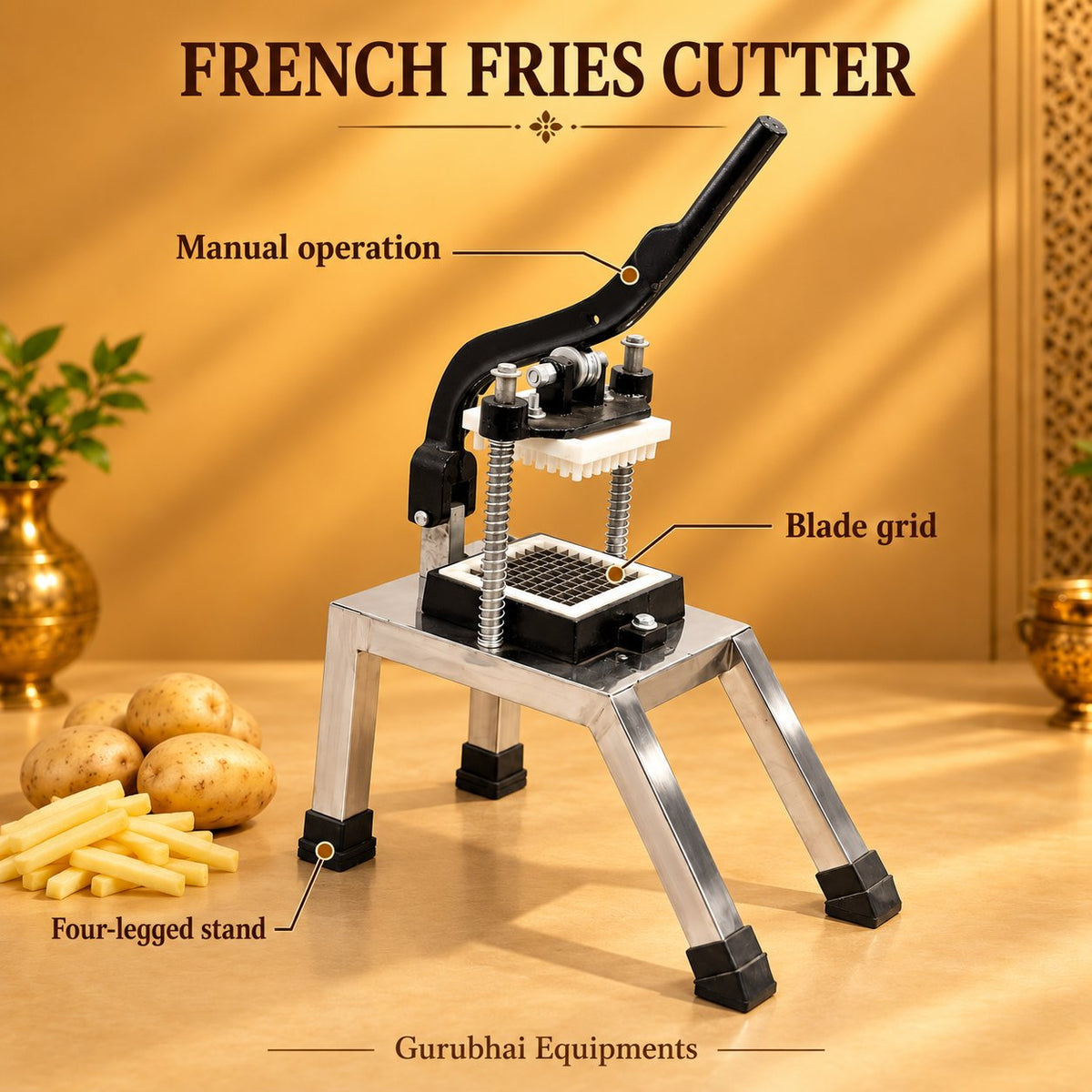 Gurubhai Equipments French Fries Cutter – Dimensions & Specifications