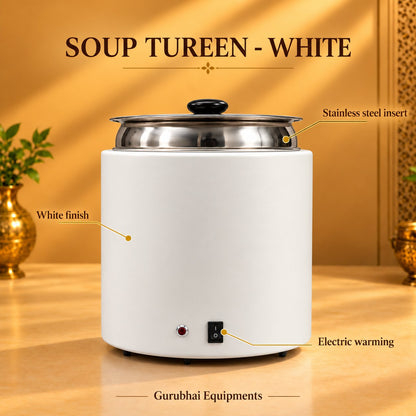 Gurubhai Equipments Soup Tureen - White – Dimensions & Specifications