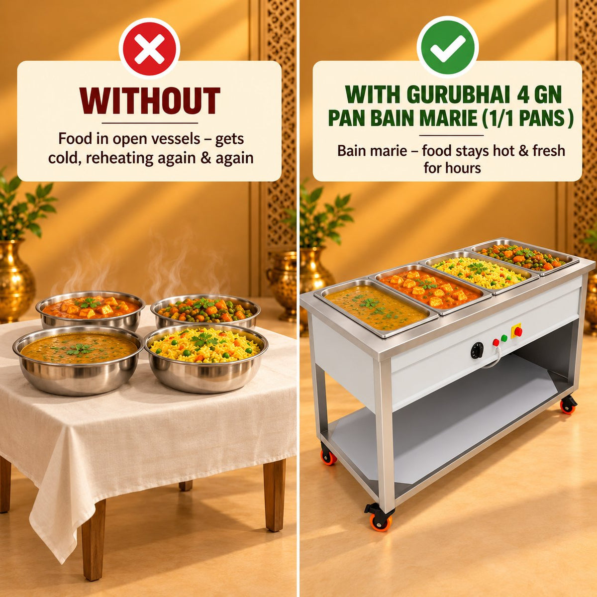 Gurubhai Equipments 4 GN Pan Bain Marie (1/1 Pans) – Why Choose It