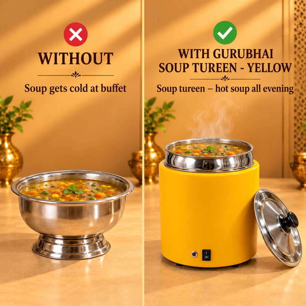 Gurubhai Equipments Soup Tureen - Yellow – Why Choose It