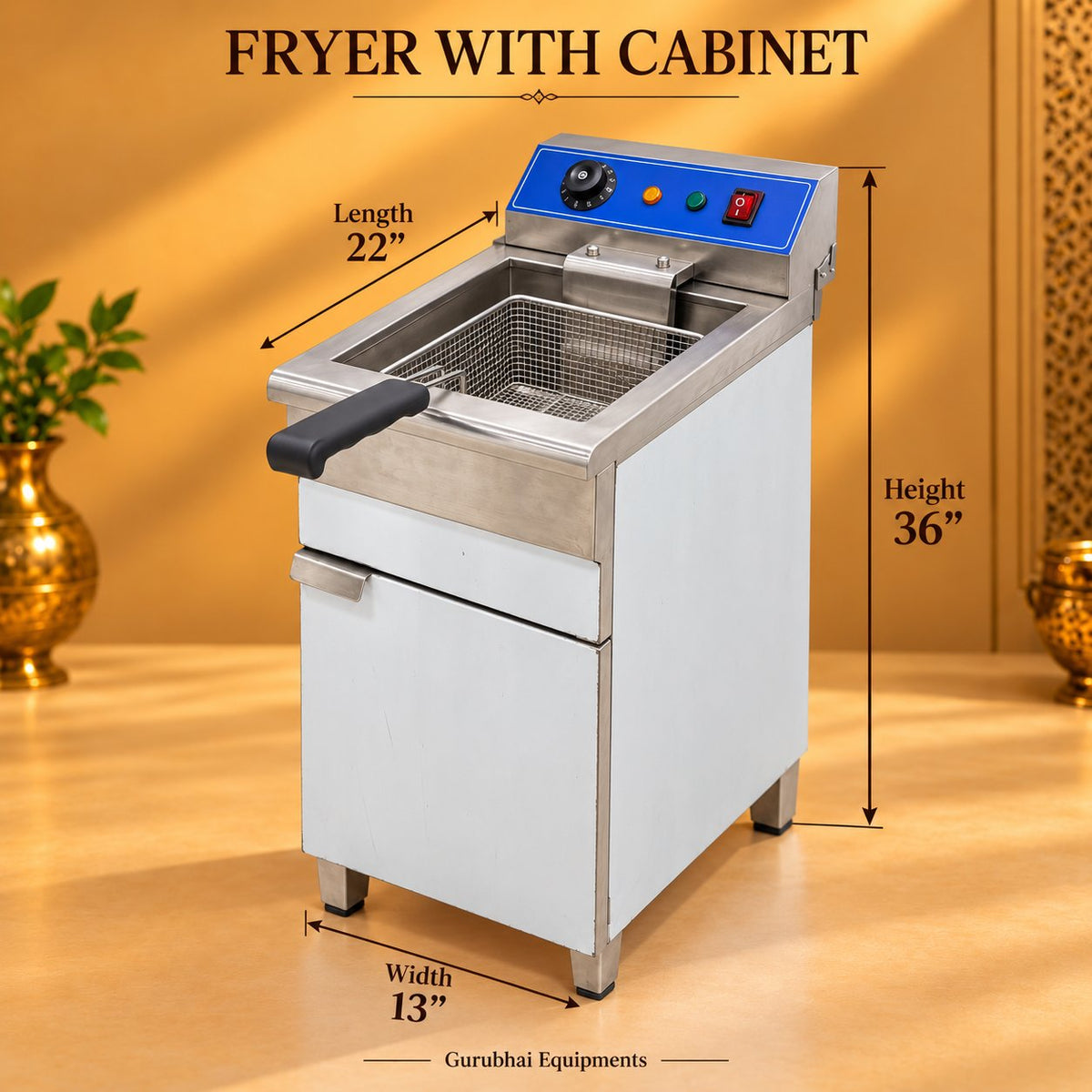 Gurubhai Equipments Fryer With Cabinet – Dimensions & Specifications