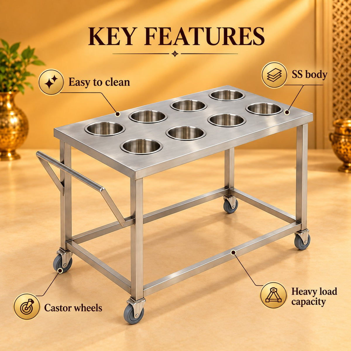 Gurubhai Equipments Masala Pot Trolley – Key Features