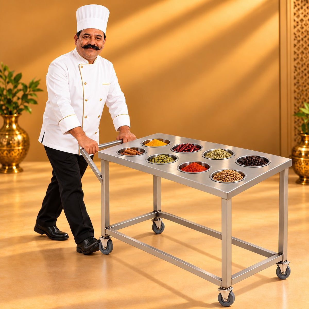 Gurubhai Equipments Masala Pot Trolley – Chef Gurubhai Demo