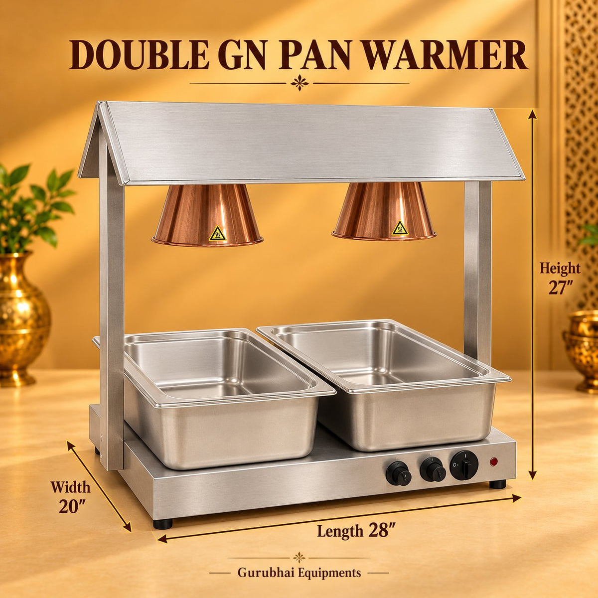 Gurubhai Equipments Double GN Pan Warmer – Dimensions & Specifications