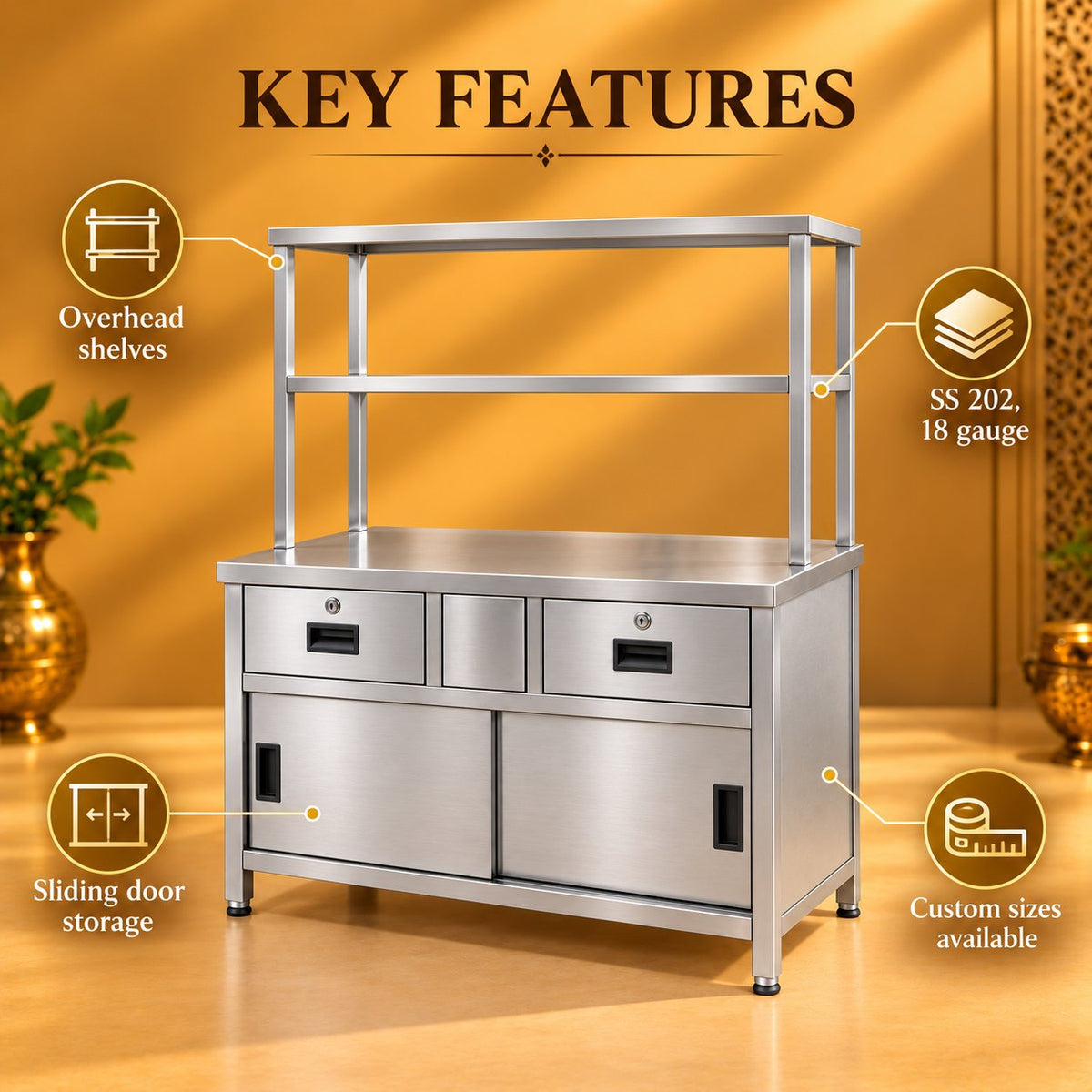 Gurubhai Equipments Pickup Counter With Drawers 36 × 24 – Key Features