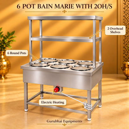 Gurubhai Equipments 6 Pot Bain Marie With 2OH/S – Dimensions & Specifications