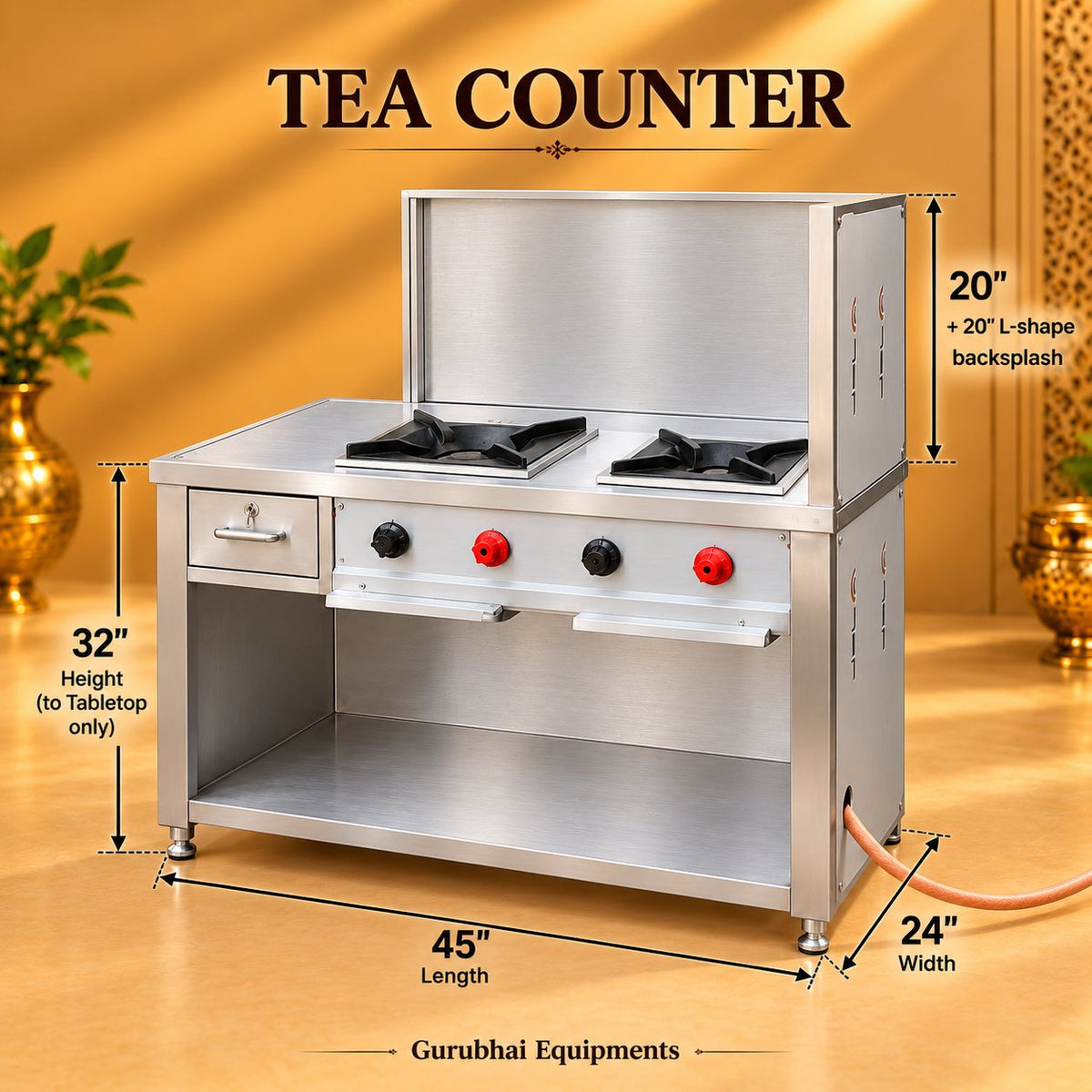 Gurubhai Equipments Tea Counter – Dimensions & Specifications