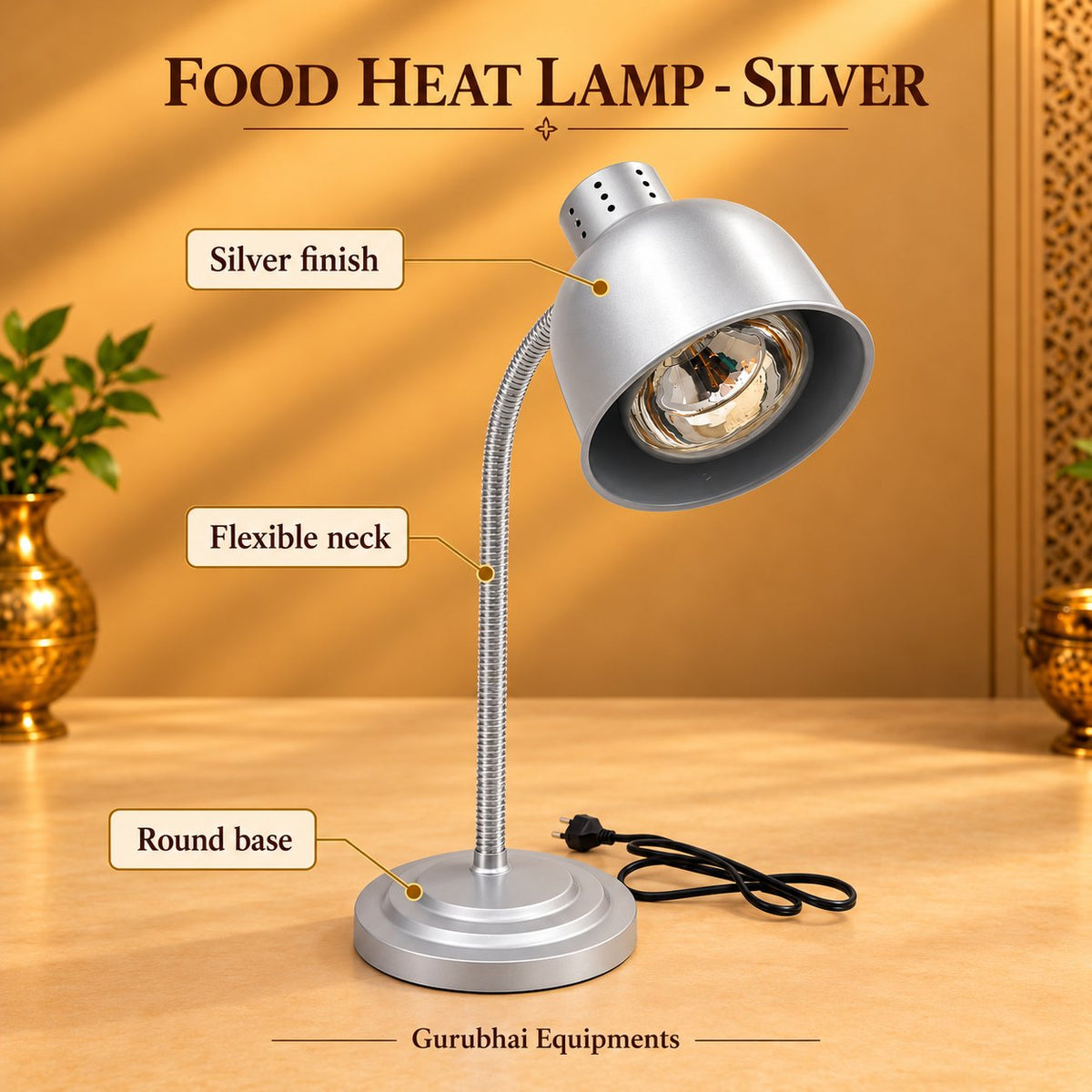 Gurubhai Equipments Food Heat Lamp - Silver – Dimensions & Specifications