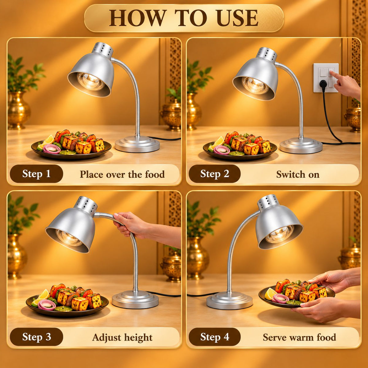 Gurubhai Equipments Food Heat Lamp - Silver – How to Use